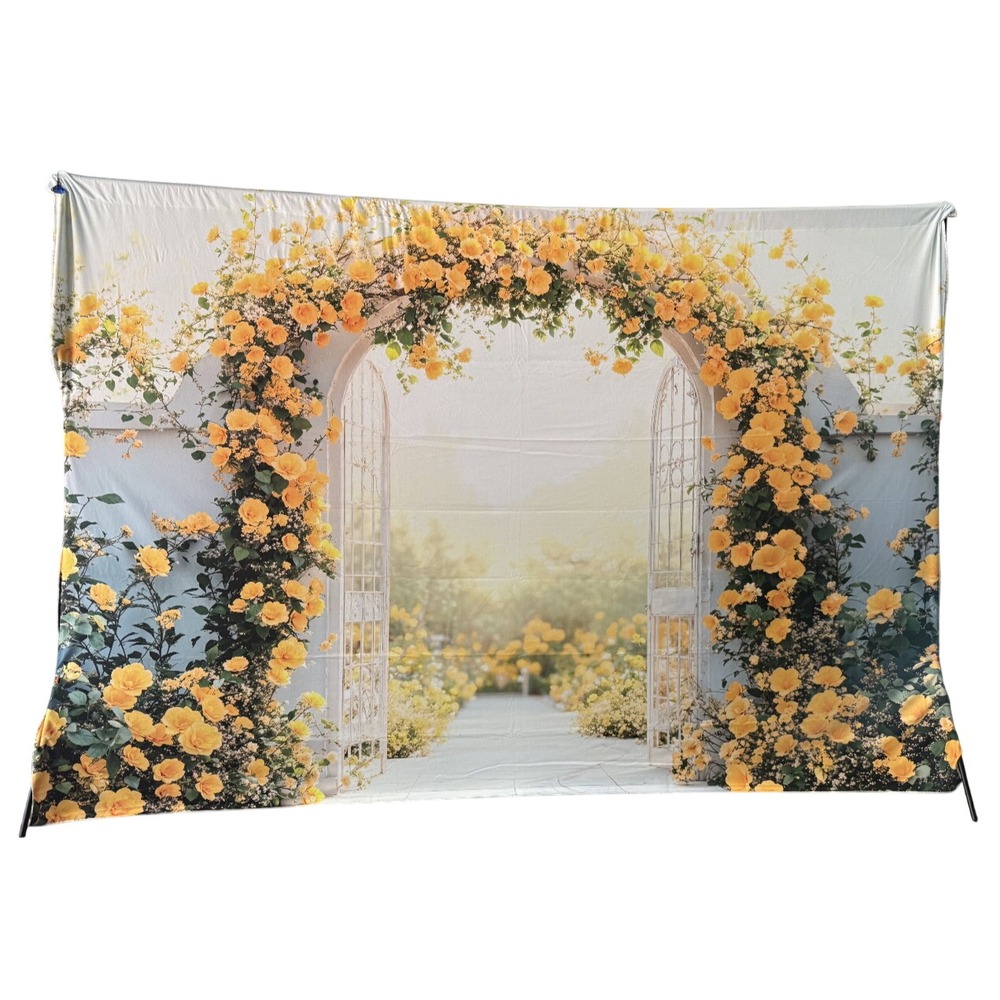 Kate Yellow Flower Arch Gate Fleece Backdrop 12x8 Wedding Photo Background